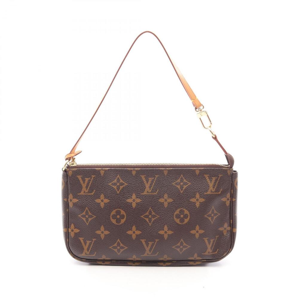 Louis Vuitton Pochette Accessoires Monogram Top Handle Bag Canvas Leather Brown